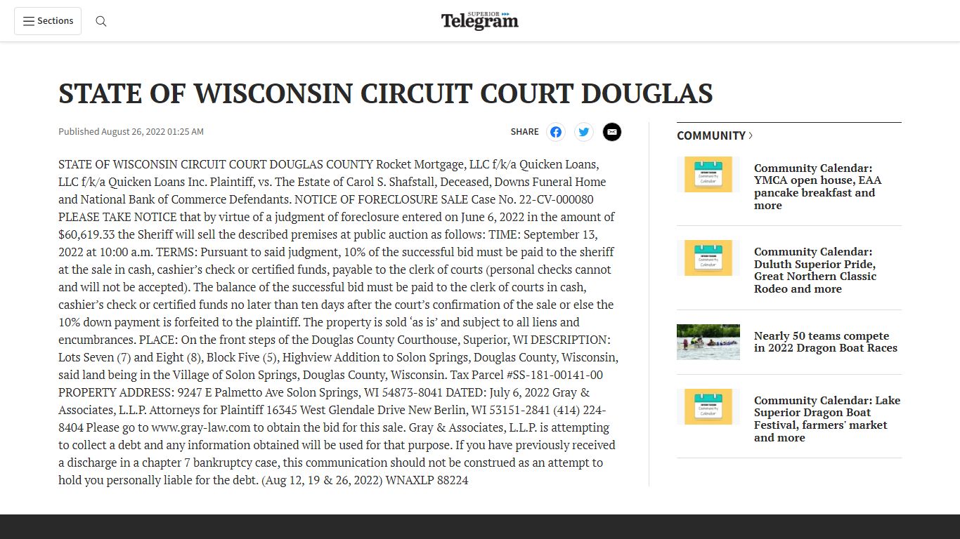 STATE OF WISCONSIN CIRCUIT COURT DOUGLAS